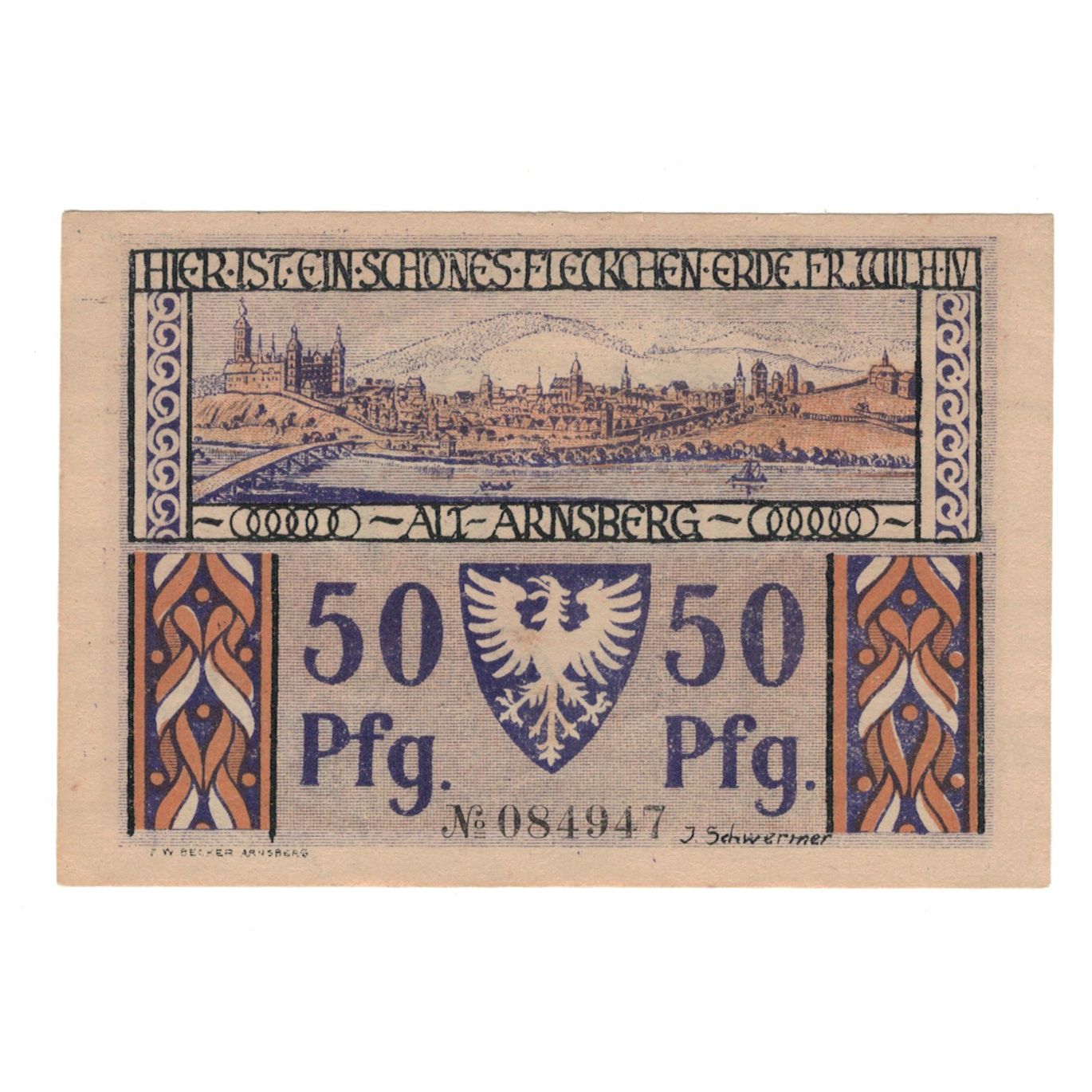 Banconote, Germania, Arnsberg Stadt, 50 Pfennig, paysage, 1921, 1921-12-15