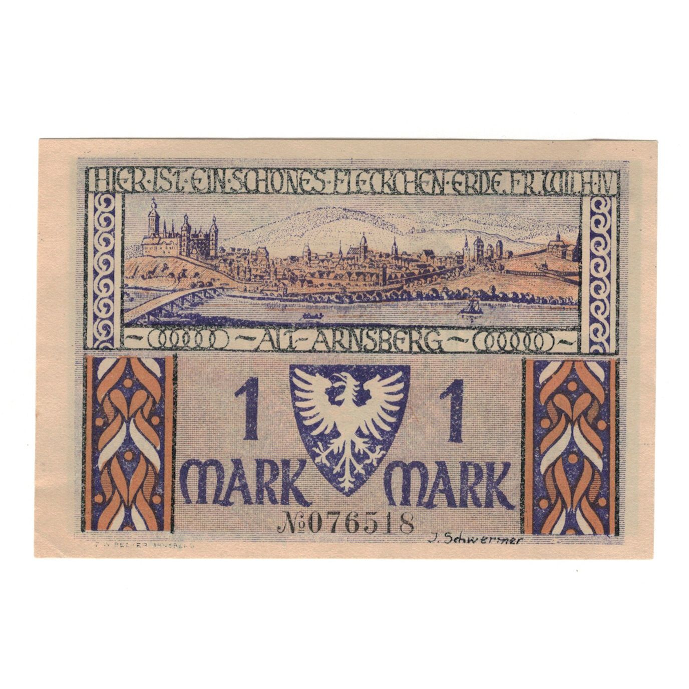 Banknote, Germany, Arnsberg Stadt, 1 Mark, Monument, 1921, 1921-12-15
