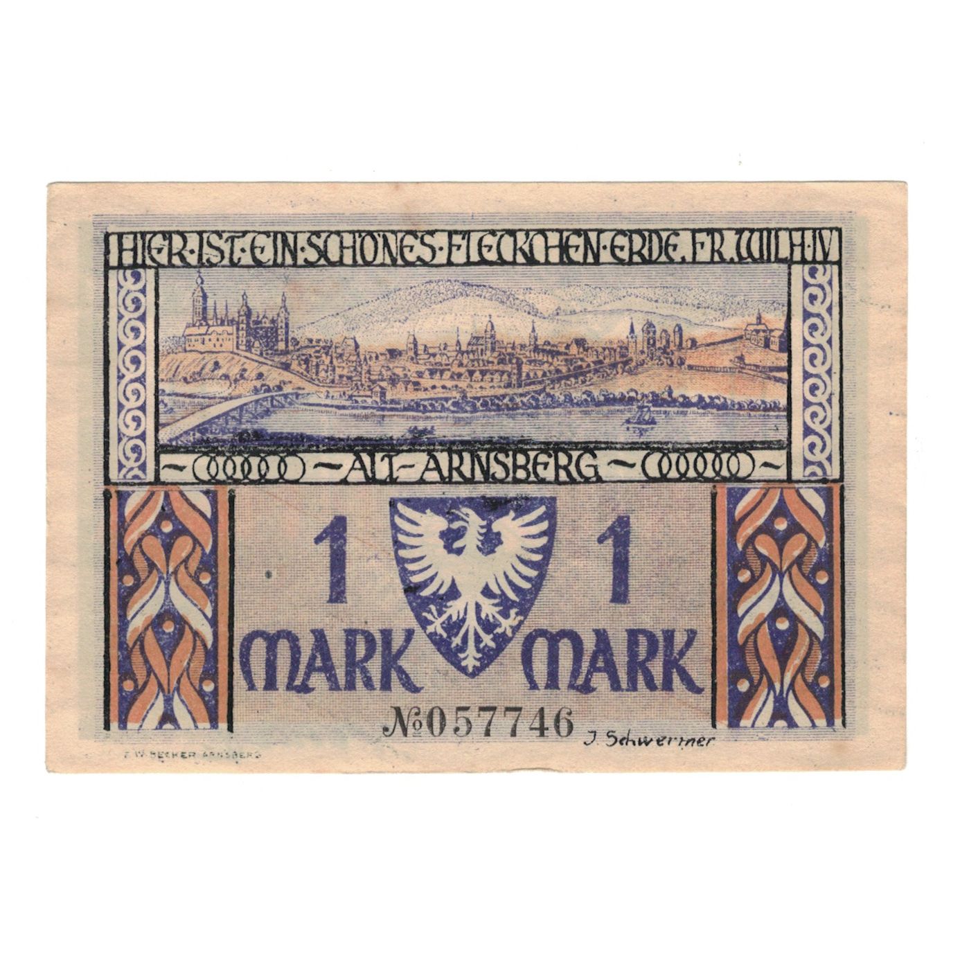 Banknote, Germany, Arnsberg Stadt, 1 Mark, village, 1921, 1921-12-15, AU(55-58)