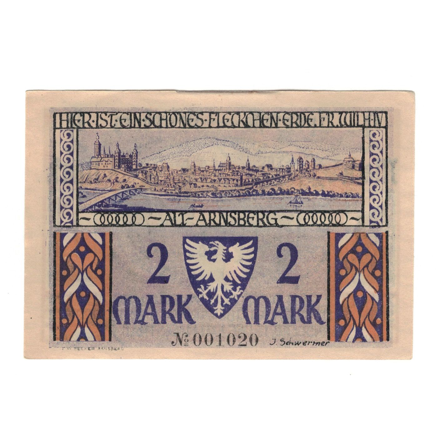 Banknote, Germany, Arnsberg Stadt, 2 Mark, personnage, 1921, 1921-12-15