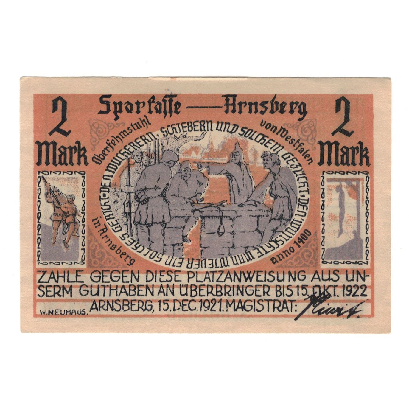 Banknote, Germany, Arnsberg Stadt, 2 Mark, personnage, 1921, 1921-12-15