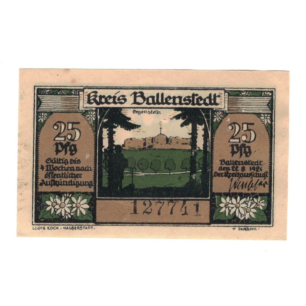 Banknote, Germany, Ballerstedt, 25 Pfennig, paysage, 1921, 1921-08-22