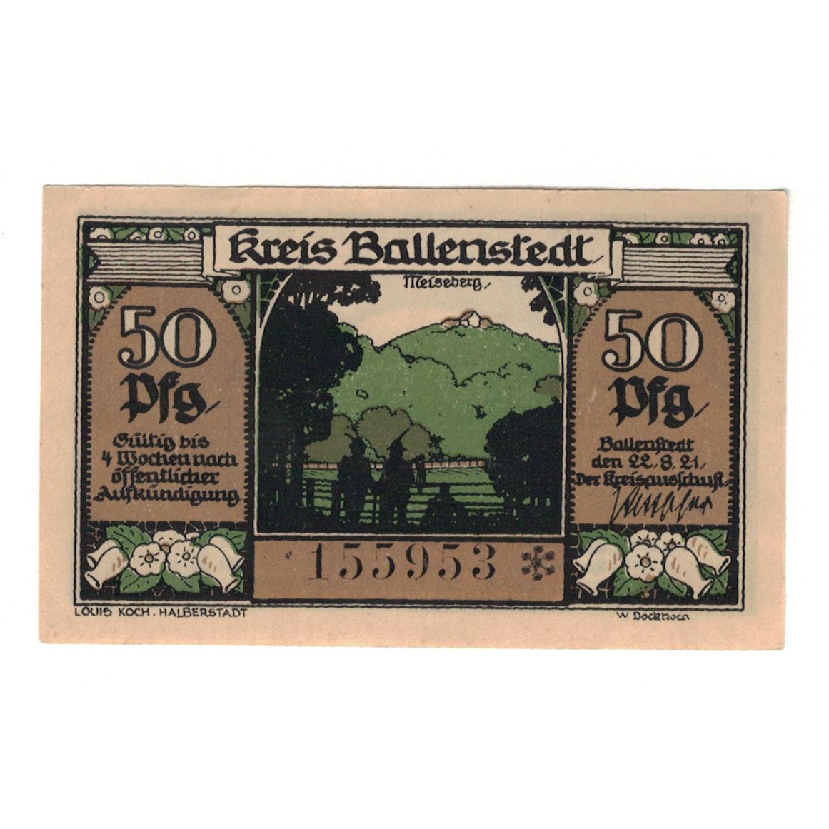 Banconote, Germania, Ballerstedt, 50 Pfennig, personnage 2, 1921, 1921-08-22