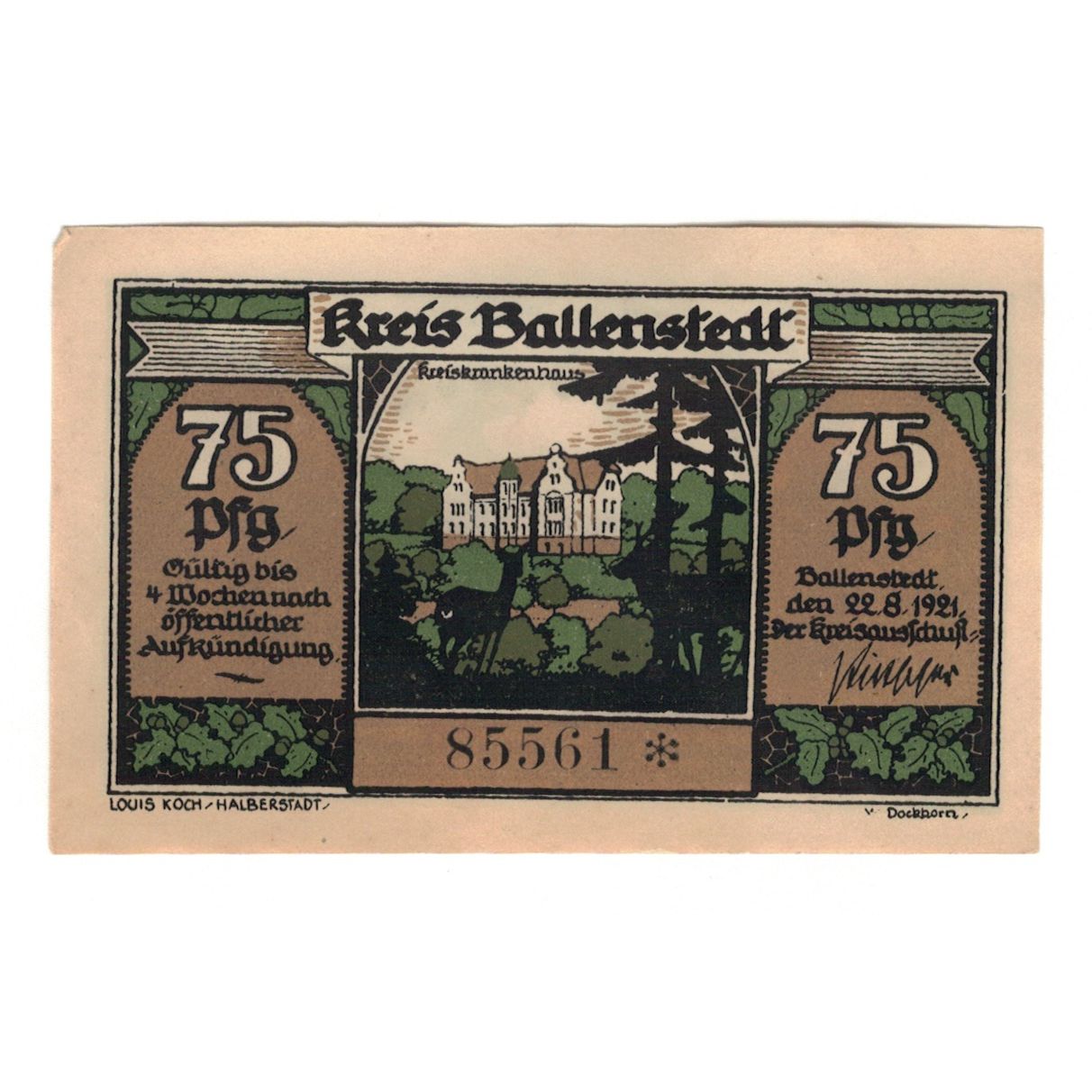 Banconote, Germania, Ballerstedt, 75 Pfennig, maison 3, 1921, 1921-08-22, SPL-