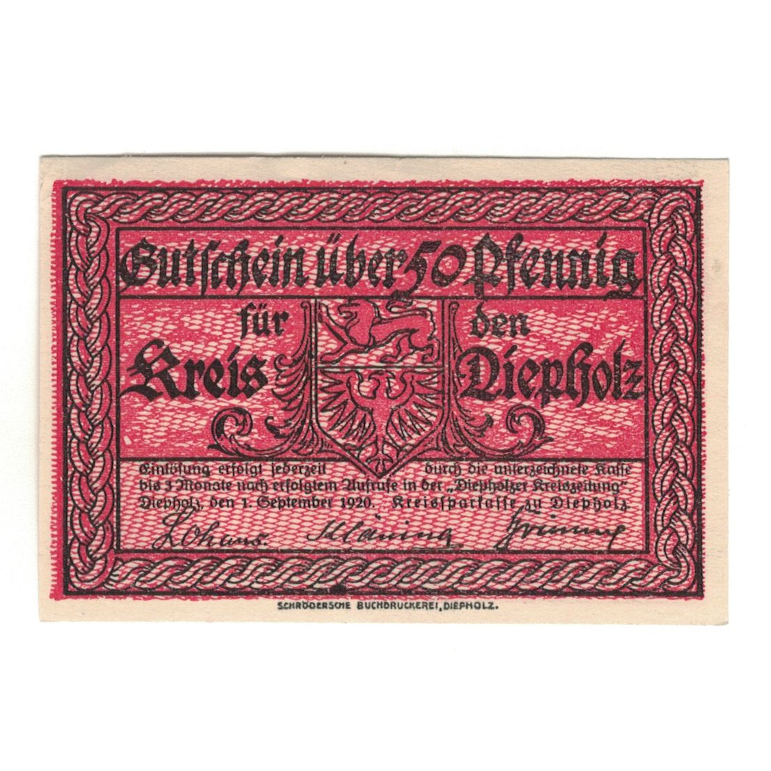 Banknote, Germany, Diepholz Kreis, 50 Pfennig, Blason 1, 1920, 1920-09-01