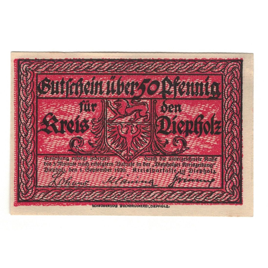 Banknot, Niemcy, Diepholz Kreis, 50 Pfennig, Blason 4, 1920, 1920-09-01