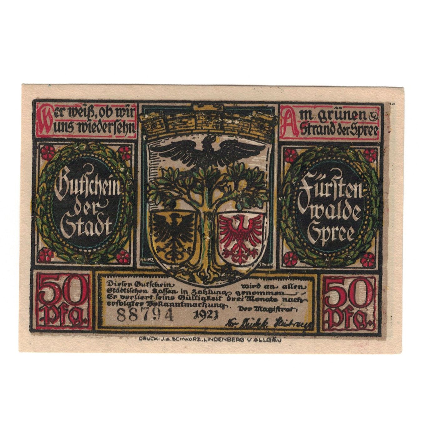 Banknote, Germany, Fürstenwalde Stadt, 50 Pfennig, personnage, 1921, AU(55-58)