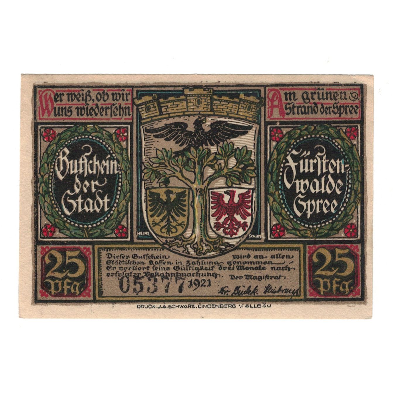 Banknot, Niemcy, Fürstenwalde Stadt, 25 Pfennig, personnage 1, 1921, AU(55-58)