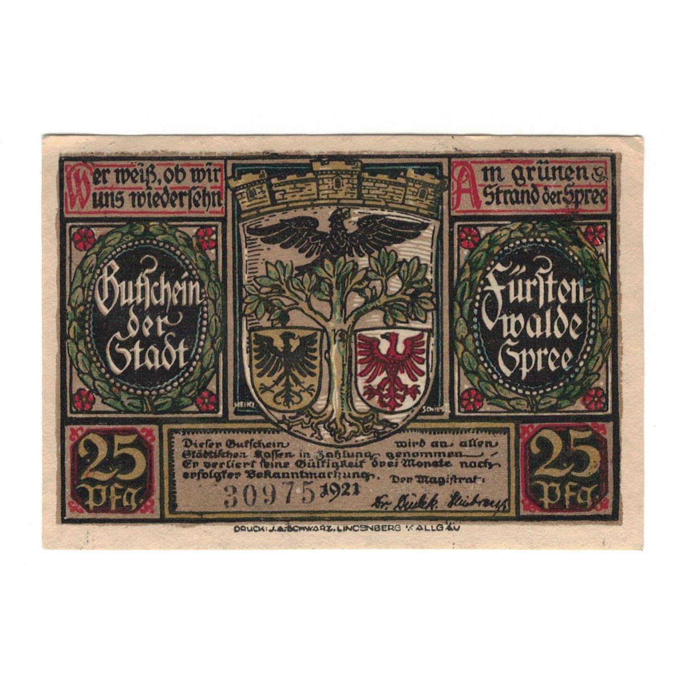 Banknote, Germany, Fürstenwalde Stadt, 25 Pfennig, personnage, 1921, AU(55-58)