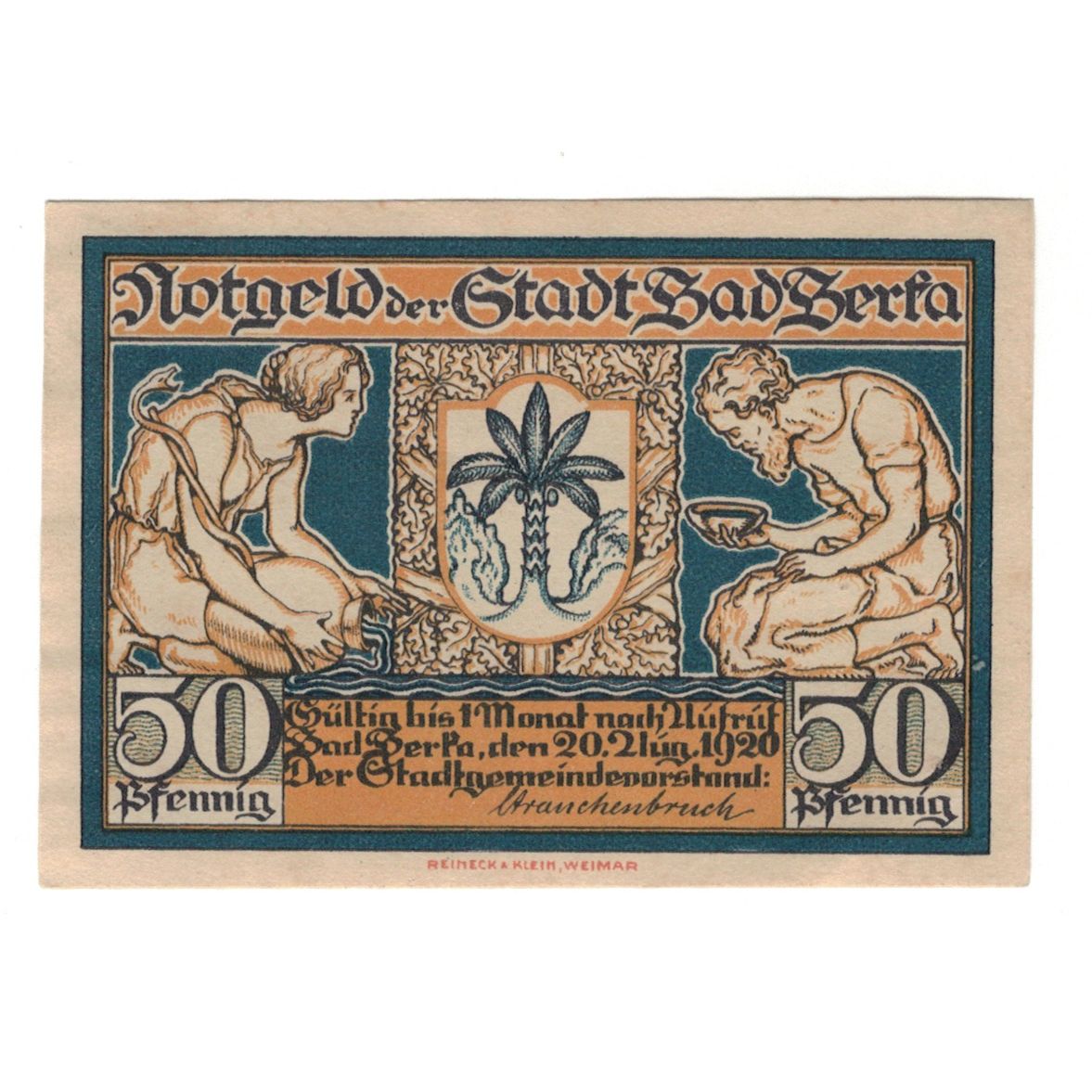 Banknot, Niemcy, Berka Bad Stadt, 50 Pfennig, personnage, 1920, 1920-08-20