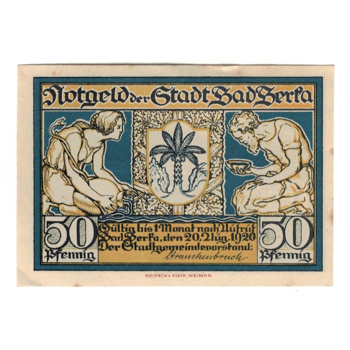 Banknot, Niemcy, Berka Bad Stadt, 50 Pfennig, personnage 1, 1920, 1920-08-20
