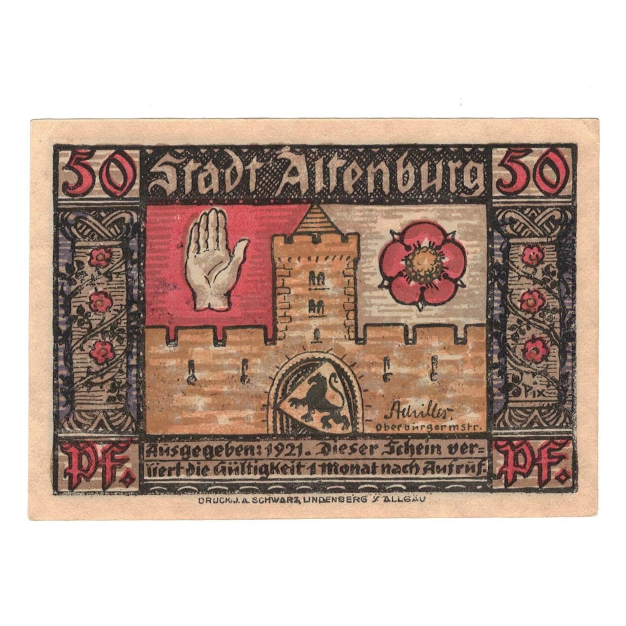 Banknote, Germany, Altenburg Stadt, 50 Pfennig, personnage, 1921, AU(55-58)