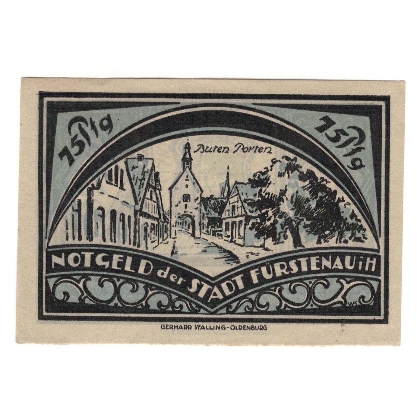 Banknote, Germany, Fürstenau Stadt, 75 Pfennig, paysage, 1921, 1921-12-06