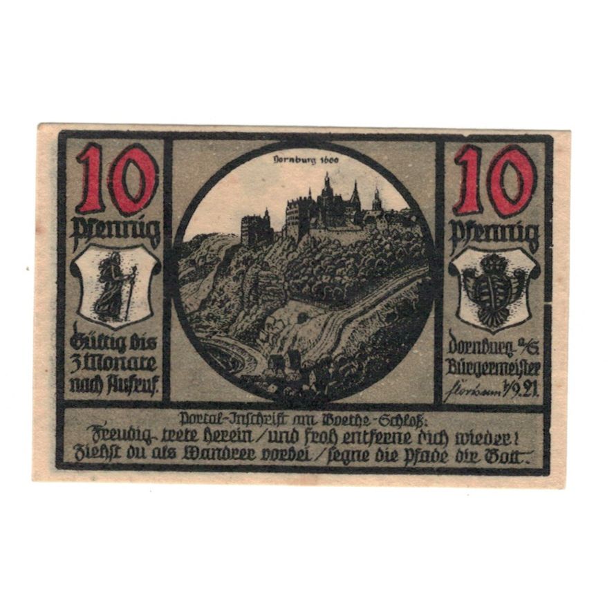 Banknote, Germany, Dornburg Stadt, 10 Pfennig, paysage, 1921, 1921-09-01
