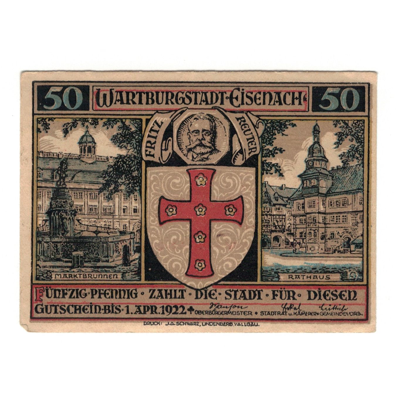 Banknot, Niemcy, Eisenach Stadt, 50 Pfennig, personnage, 1922, 1922-04-01