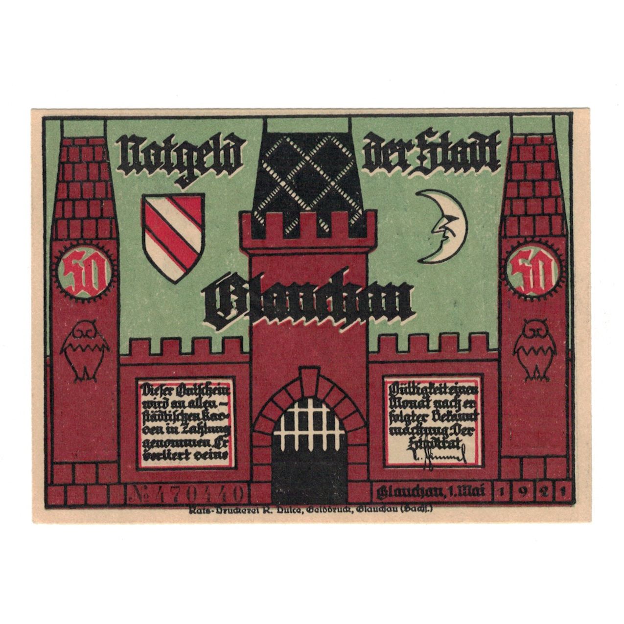 Banknote, Germany, Glauchau Stadt, 50 Pfennig, personnage, 1921, 1921-05-01