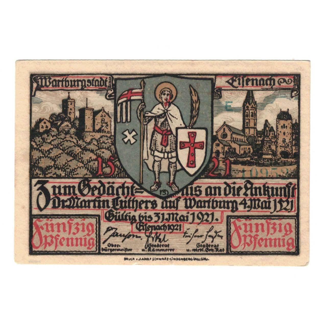 Geldschein, Deutschland, Eisenach Stadt, 50 Pfennig, personnage, 1921