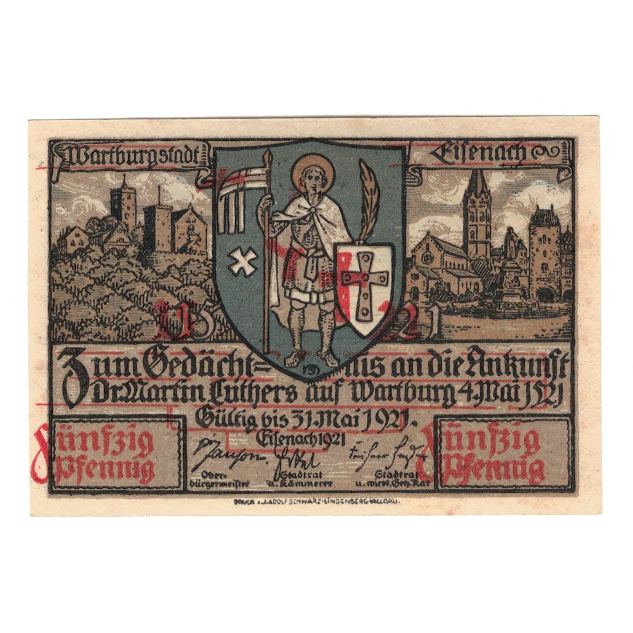 Geldschein, Deutschland, Eisenach Stadt, 50 Pfennig, personnage 1, 1921