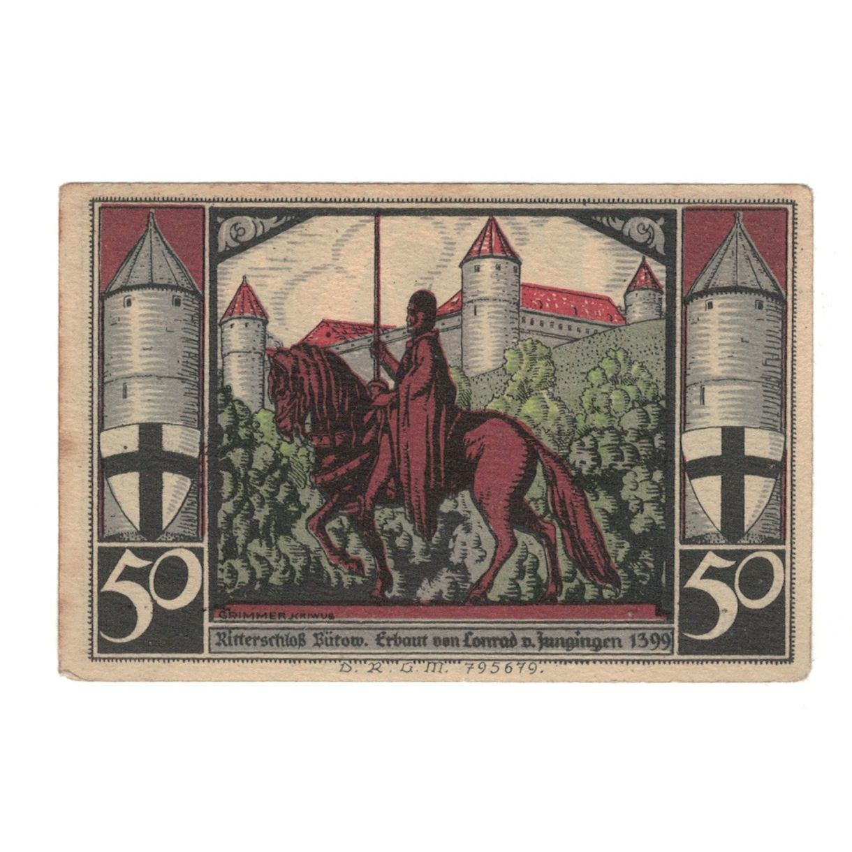 Banknot, Niemcy, Bütow, 50 Pfennig, personnage 1, 1922, UNC(60-62), Mehl:204.1b