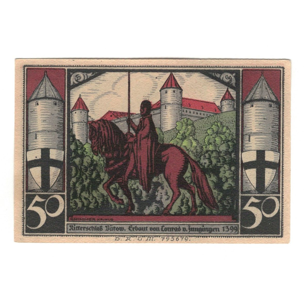 Banknot, Niemcy, Bütow, 50 Pfennig, personnage 3, 1922, UNC(60-62), Mehl:204.1b