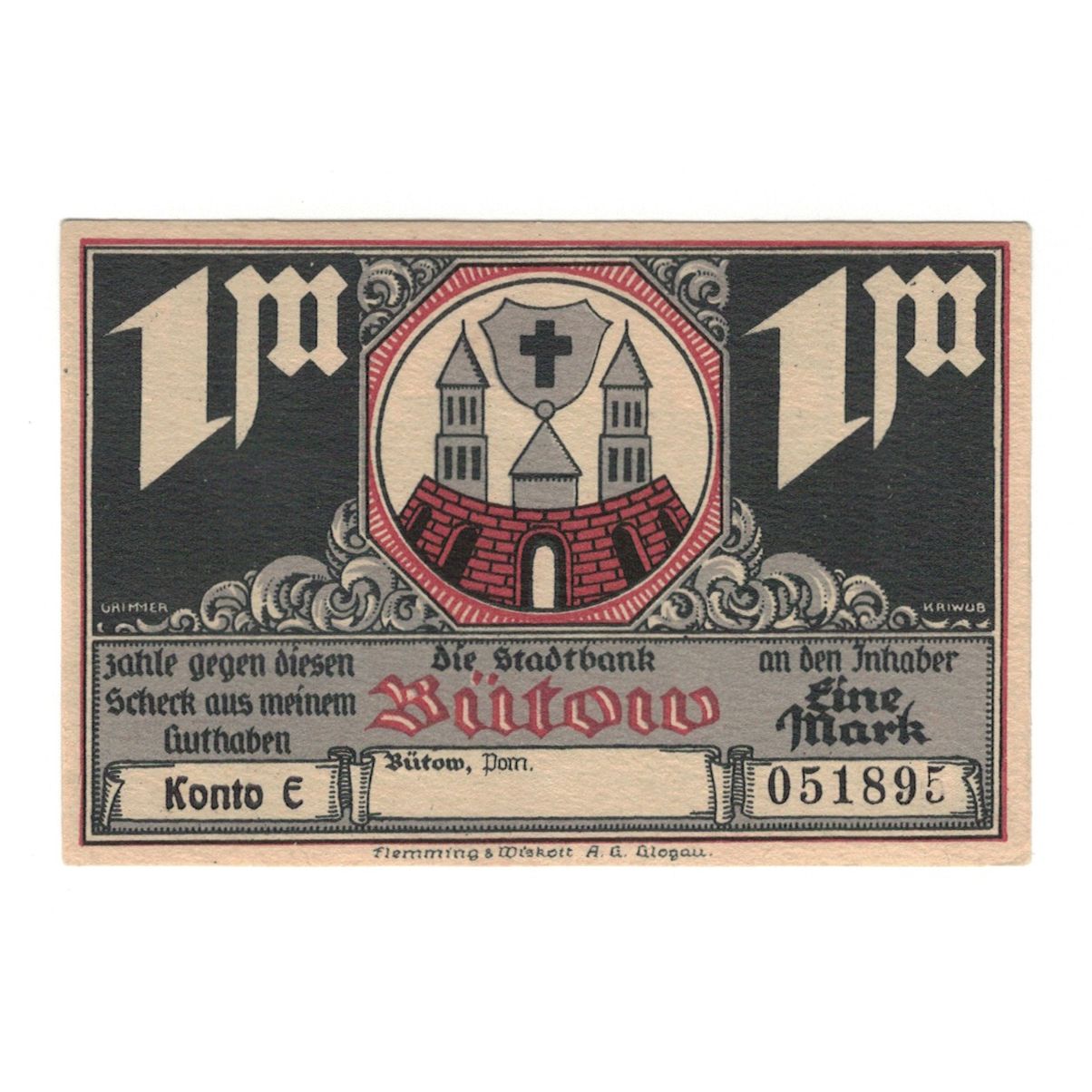 Banknot, Niemcy, Bütow, 1 Mark, village, 1922, UNC(60-62), Mehl:204.1b