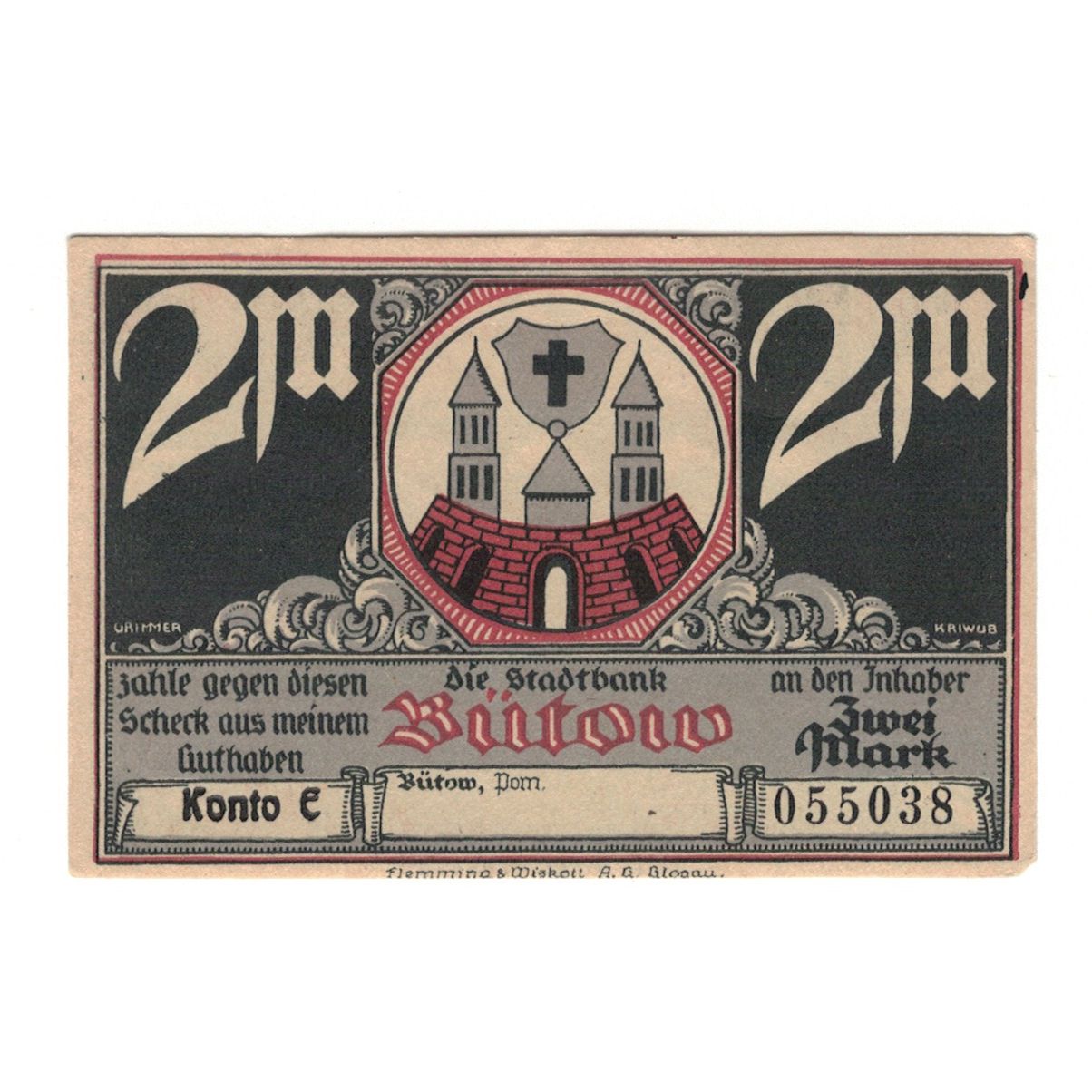 Banknot, Niemcy, Bütow, 2 Mark, Pont 4, 1922, UNC(60-62), Mehl:204.1b
