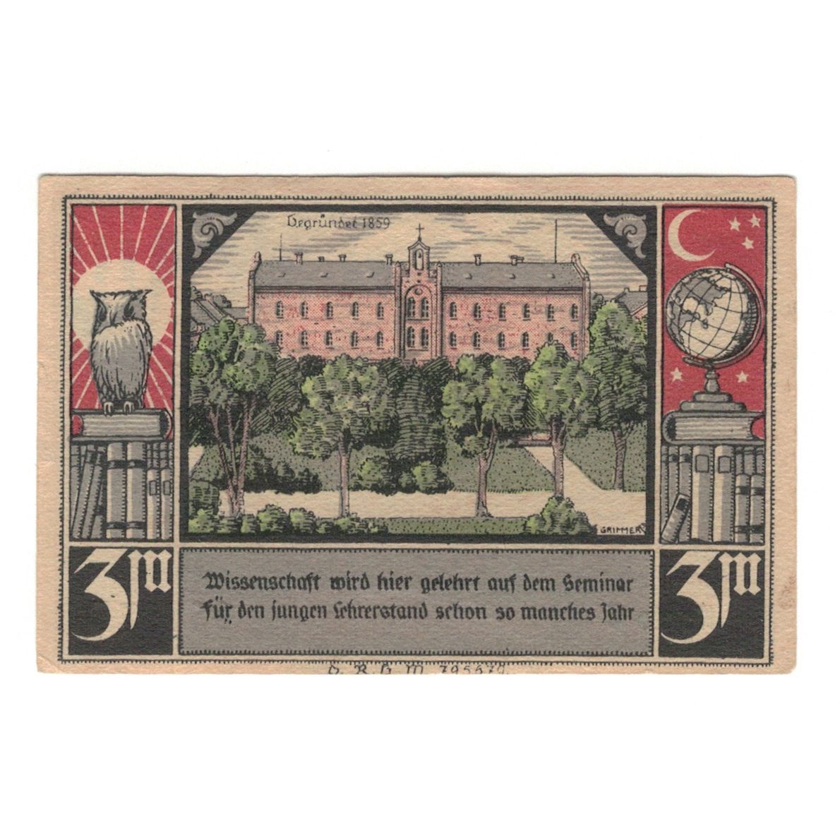Banconote, Germania, Bütow, 3 Mark, batiment 1, 1922, SPL, Mehl:204.1b