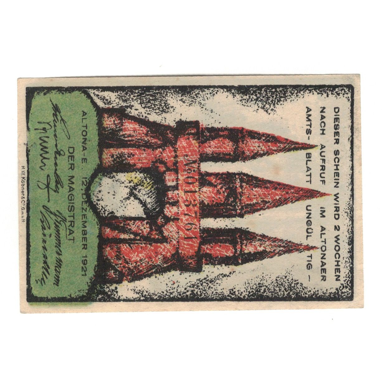 Banknot, Niemcy, Altona Stadt, 30 Pfennig, batiment 1, 1921, 1921-12-12