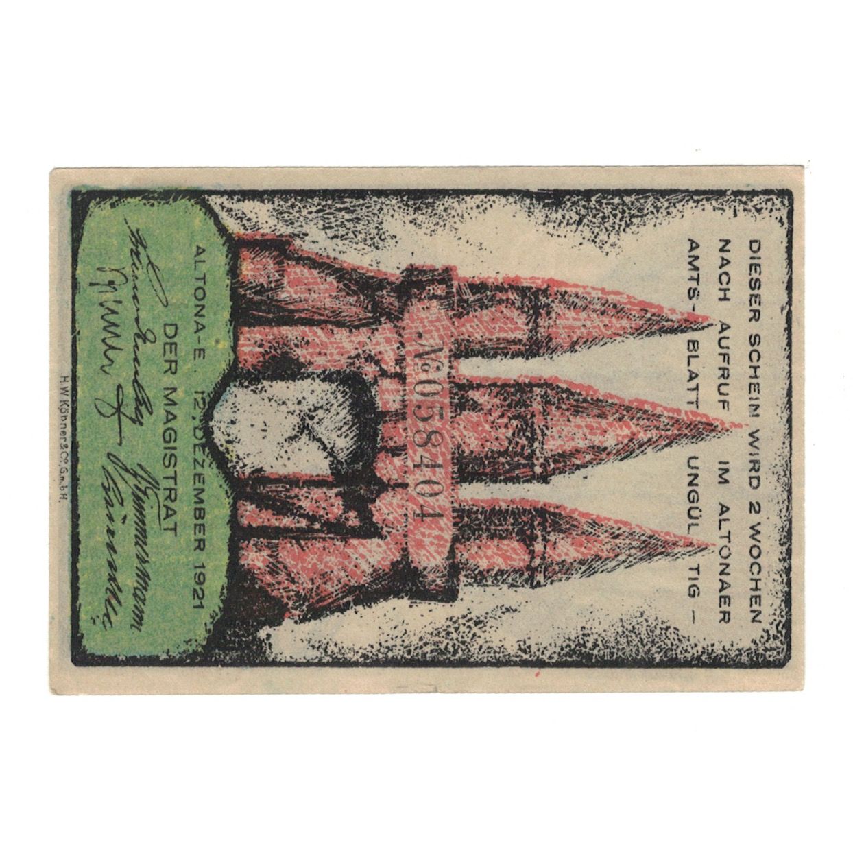 Banknot, Niemcy, Altona Stadt, 40 Pfennig, bateau, 1921, 1921-12-12, UNC(60-62)