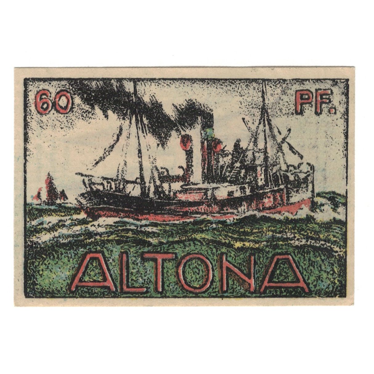 Billete, Alemania, Altona Stadt, 60 Pfennig, bateau, 1921, 1921-12-12, EBC+
