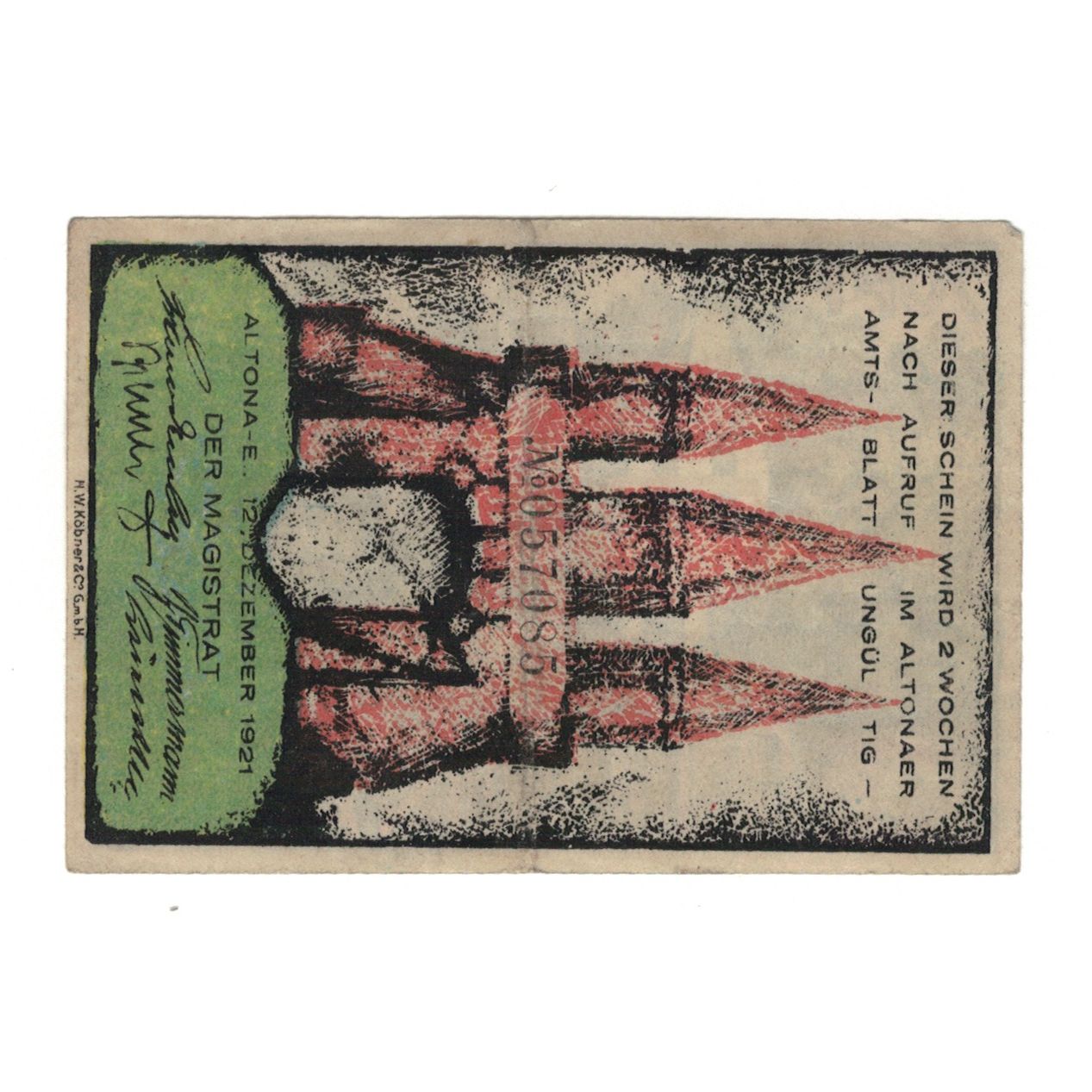 Banknot, Niemcy, Altona Stadt, 70 Pfennig, Maison, 1921, 1921-12-12, UNC(60-62)