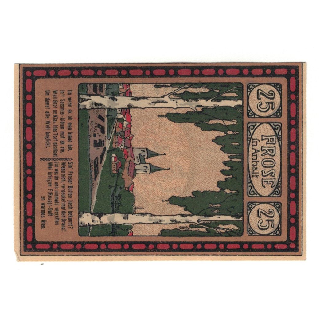 Banknot, Niemcy, Frose Gemeinde, 25 Pfennig, village 1, 1921, 1921-03-15