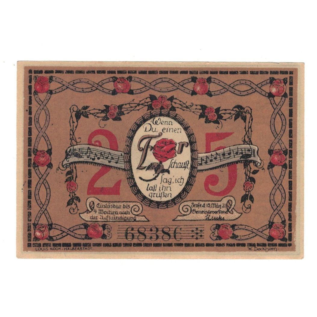 Banknot, Niemcy, Frose Gemeinde, 25 Pfennig, village 2, 1921, 1921-03-15