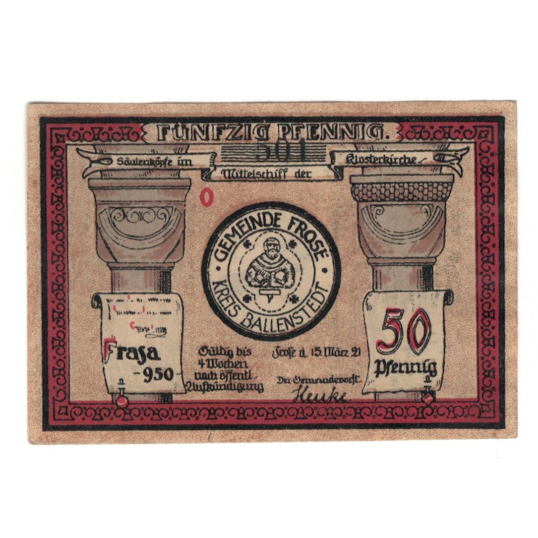 Banknot, Niemcy, Frose Gemeinde, 50 Pfennig, Eglise 5, 1921, 1921-03-15