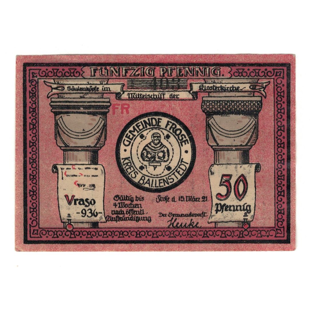 Banknot, Niemcy, Frose Gemeinde, 50 Pfennig, Eglise 6, 1921, 1921-03-15