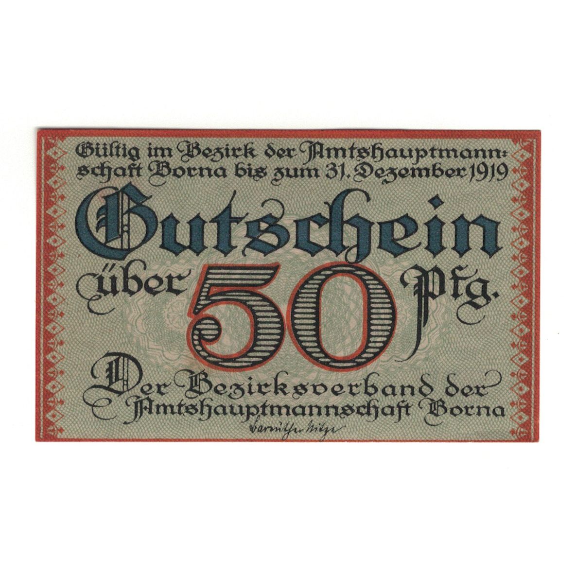 Banknot, Niemcy, Borna Amtshauptmannschaft, 50 Pfennig, village 1, 1919