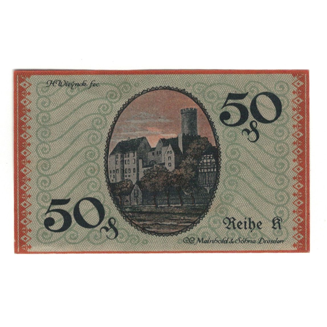 Banknot, Niemcy, Borna Amtshauptmannschaft, 50 Pfennig, village 1, 1919