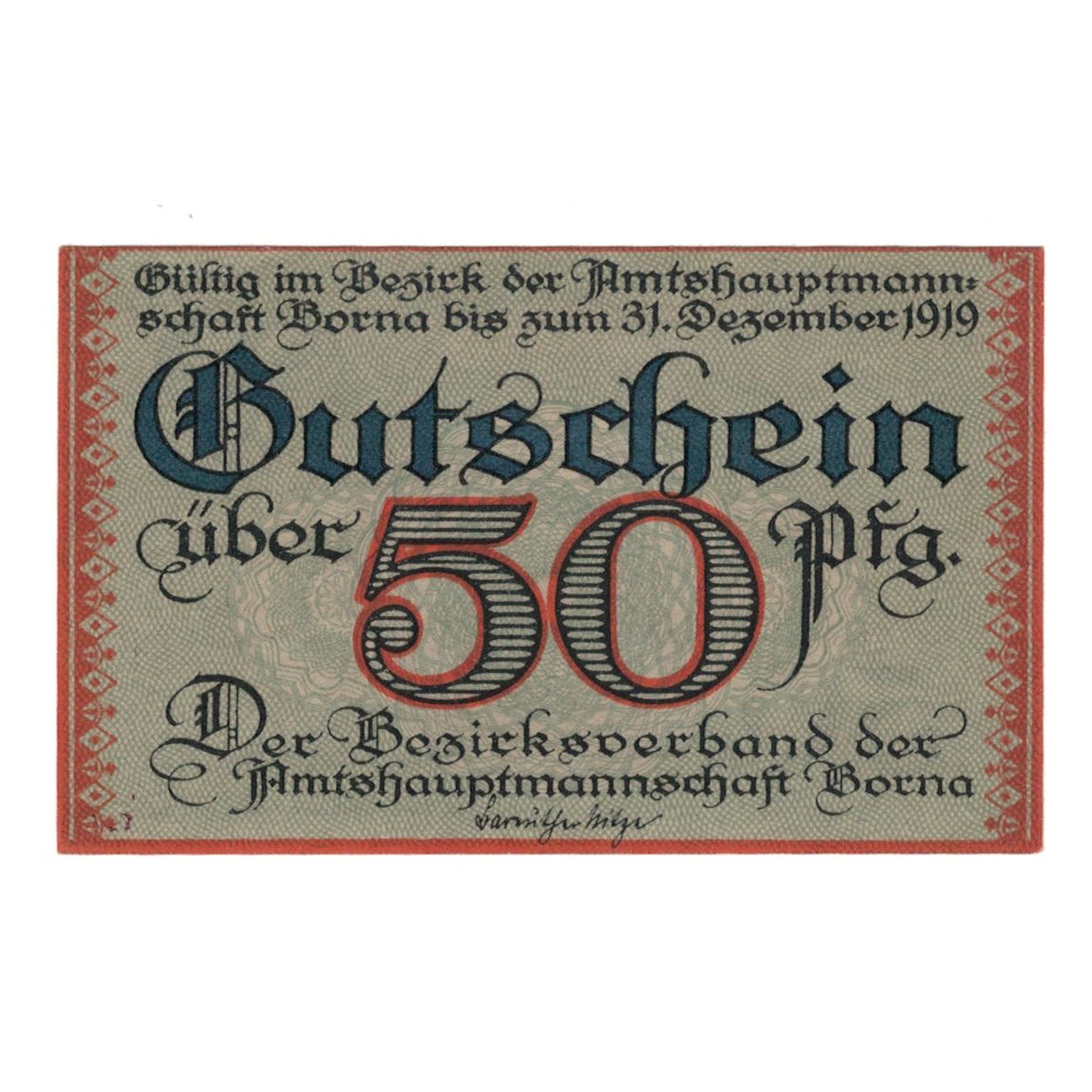 Billete, Alemania, Borna Amtshauptmannschaft, 50 Pfennig, Village 4, 1919
