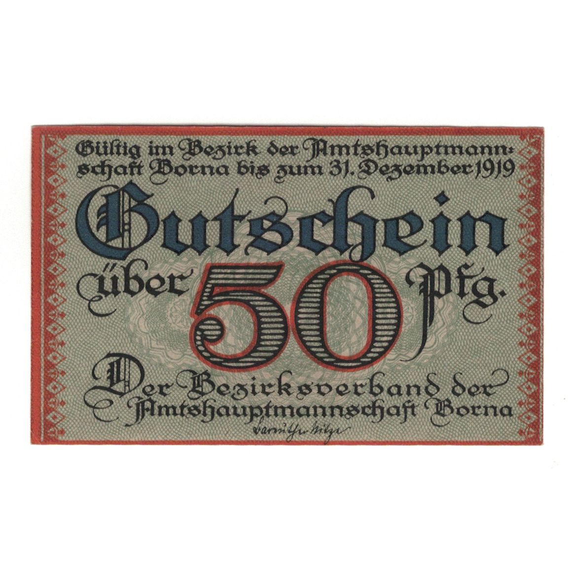 Banknot, Niemcy, Borna Amtshauptmannschaft, 50 Pfennig, Village 5, 1919