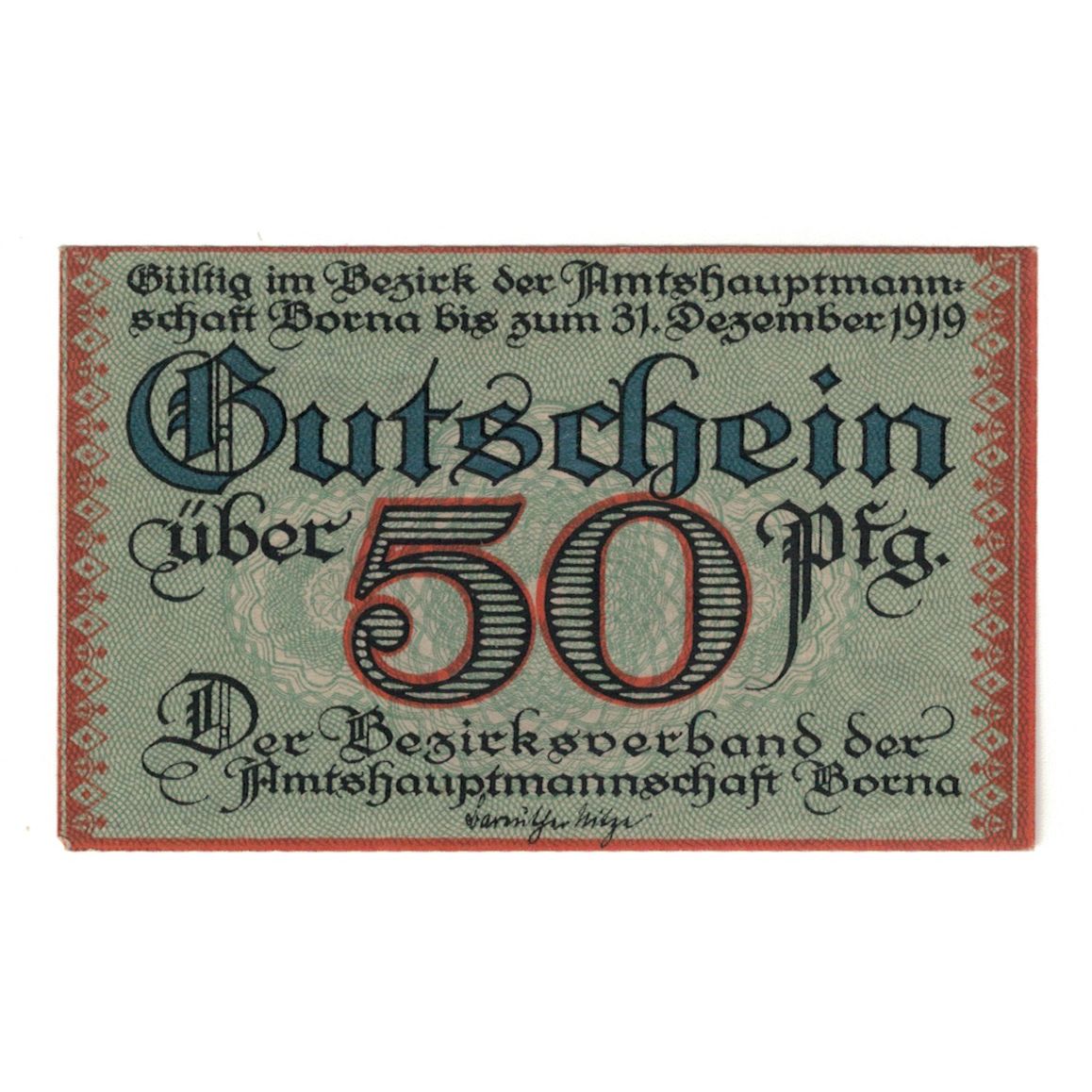 Banknot, Niemcy, Borna Amtshauptmannschaft, 50 Pfennig, Village 6, 1919