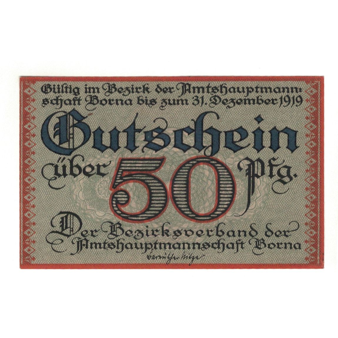 Geldschein, Deutschland, Borna Amtshauptmannschaft, 50 Pfennig, Village 7, 1919