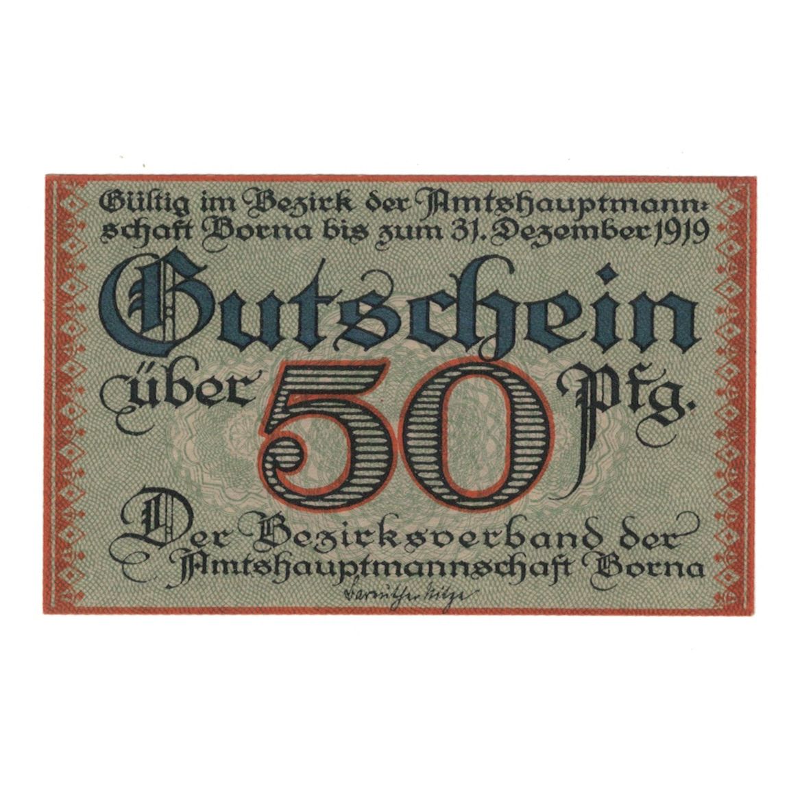 Banknot, Niemcy, Borna Amtshauptmannschaft, 50 Pfennig, Village 8, 1919