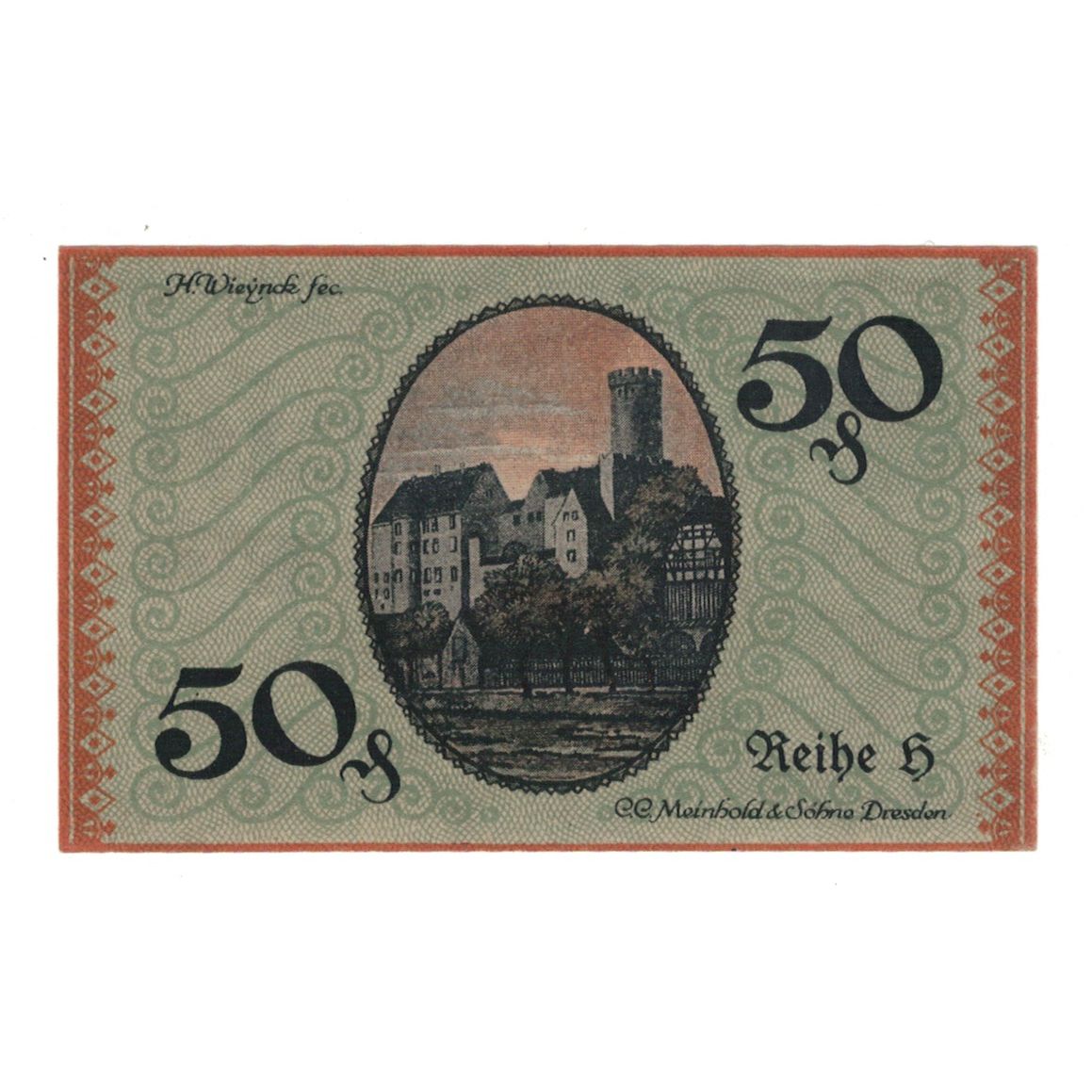 Banknot, Niemcy, Borna Amtshauptmannschaft, 50 Pfennig, Village 8, 1919