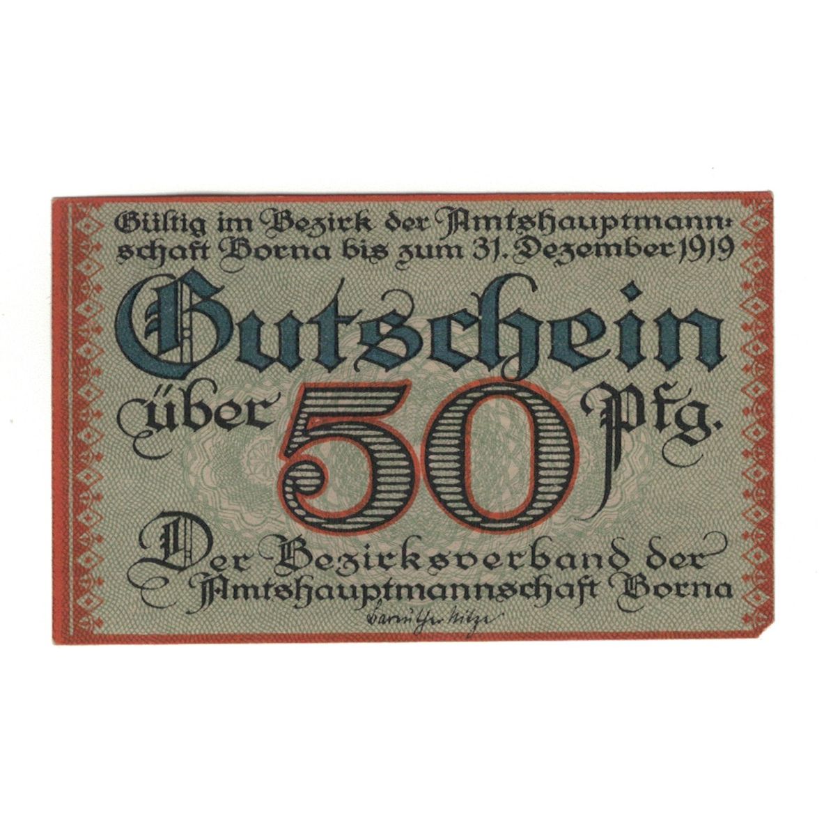 Banconote, Germania, Borna Amtshauptmannschaft, 50 Pfennig, village, 1919