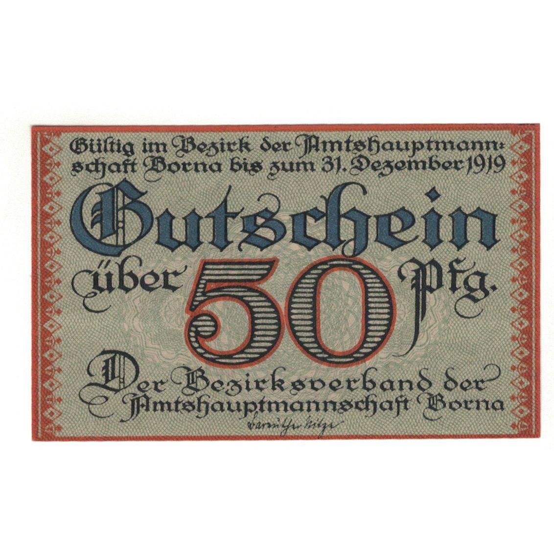 Banknot, Niemcy, Borna Amtshauptmannschaft, 50 Pfennig, village 2, 1919