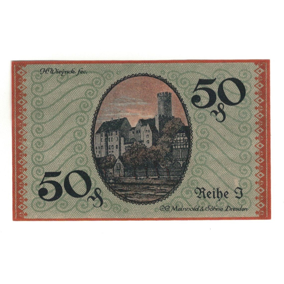 Banknot, Niemcy, Borna Amtshauptmannschaft, 50 Pfennig, village 2, 1919