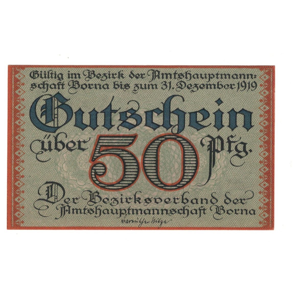 Banknot, Niemcy, Borna Amtshauptmannschaft, 50 Pfennig, Village 3, 1919