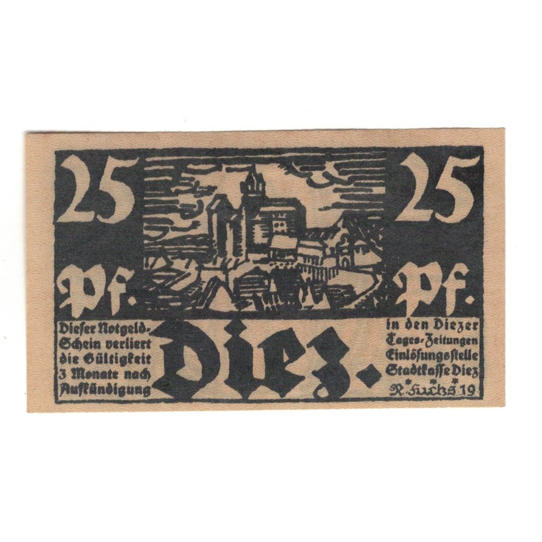 Banknot, Niemcy, Diez Stadt, 25 Pfennig, personnage, 1919, AU(55-58), Mehl:D15.5