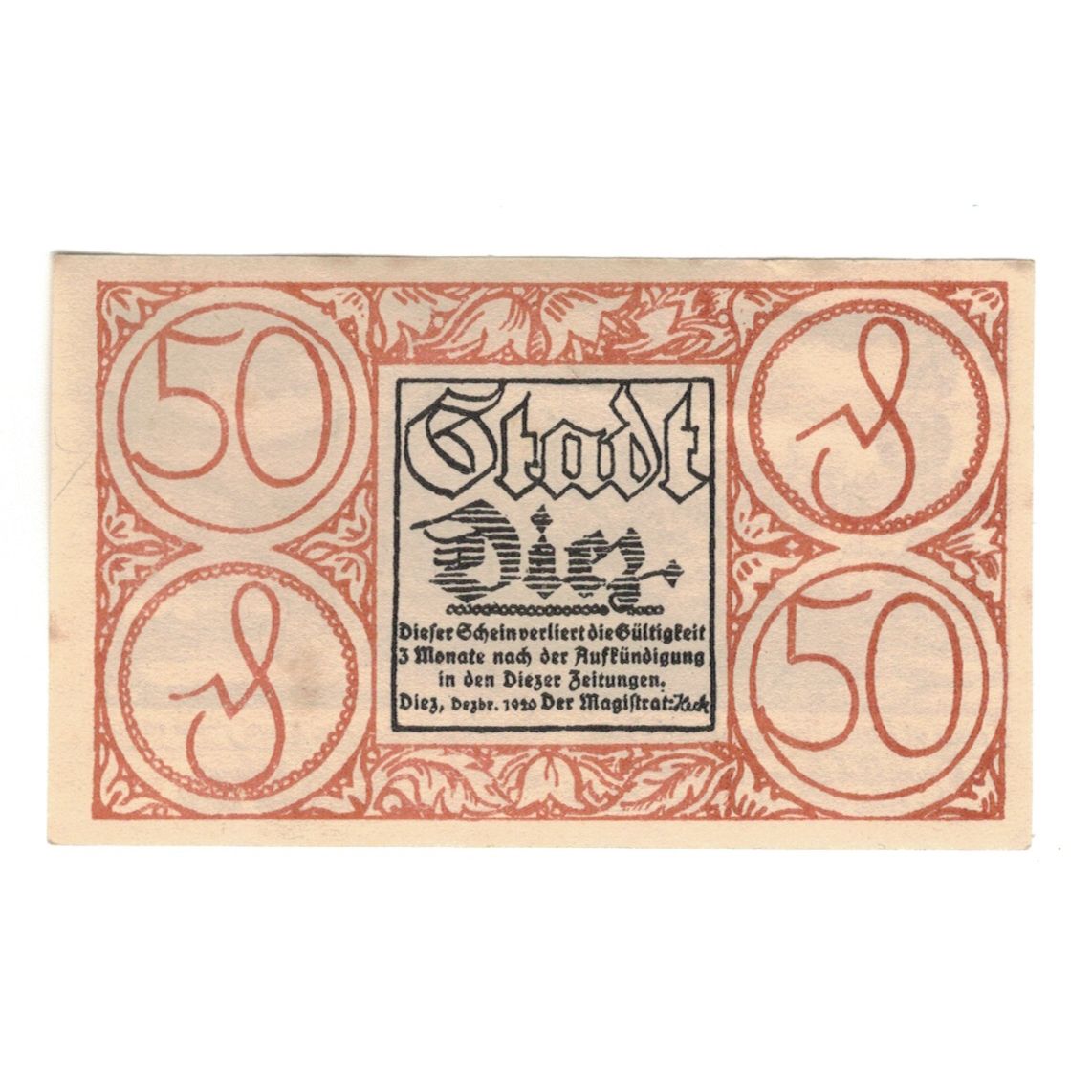 Billete, Alemania, Diez Stadt, 50 Pfennig, village 1, 1920, EBC, Mehl:D15.6