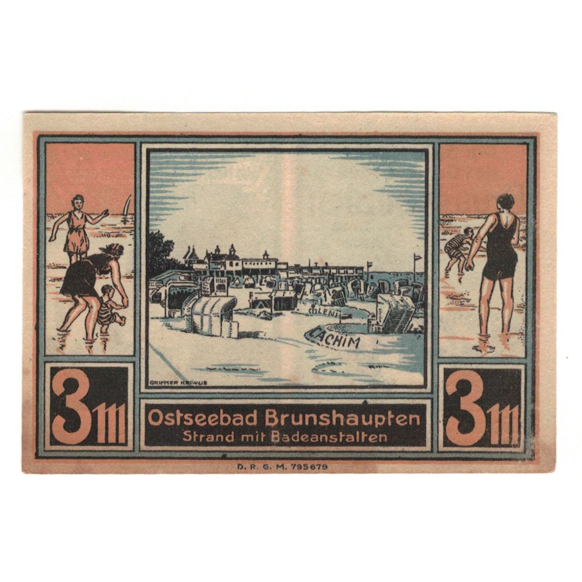 Banknot, Niemcy, Brunshaupten, 3 Mark, personnage 1, 1922, UNC(60-62)
